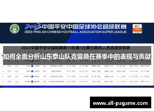 如何全面分析山东泰山队克雷桑在赛季中的表现与贡献
