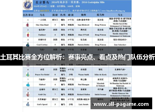 土耳其比赛全方位解析：赛事亮点、看点及热门队伍分析